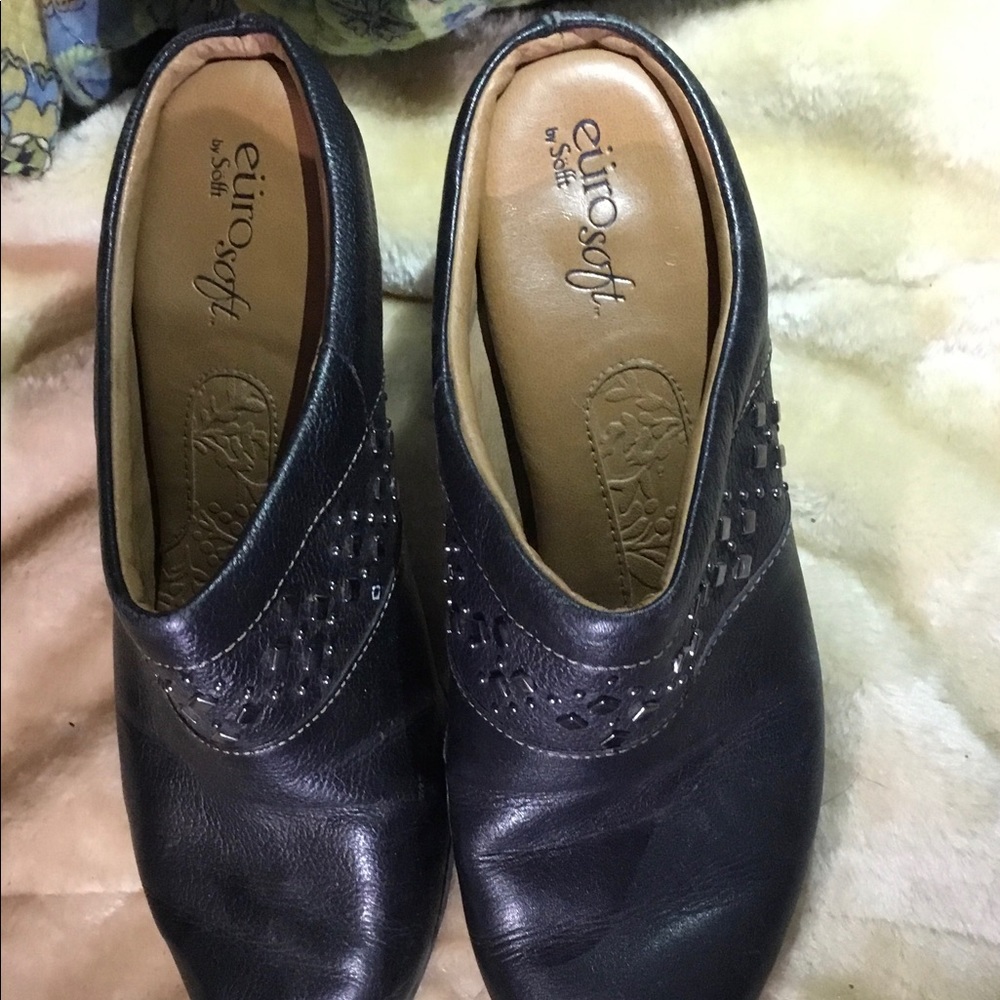 Sofft black mules 3” heels